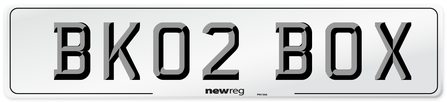 BK02 BOX Number Plate from New Reg